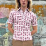 FUNKY VERTICAL STRIPED SHORT SLEEVE HENLEY POCKET SHIRT