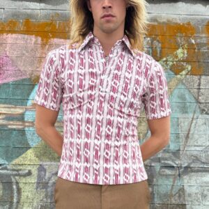 Photo detail:FUNKY VERTICAL STRIPED SHORT SLEEVE HENLEY POCKET SHIRT