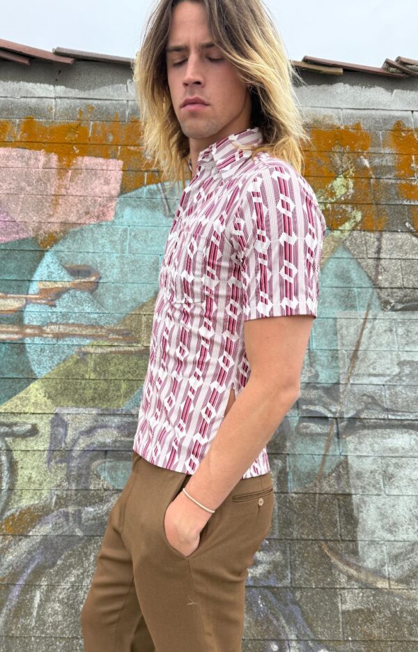 FUNKY VERTICAL STRIPED SHORT SLEEVE HENLEY POCKET SHIRT