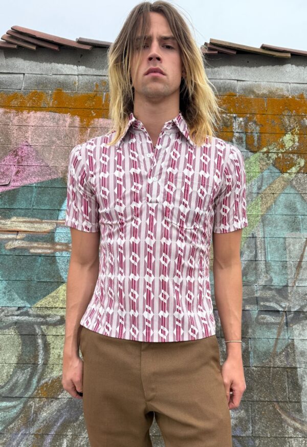 FUNKY VERTICAL STRIPED SHORT SLEEVE HENLEY POCKET SHIRT