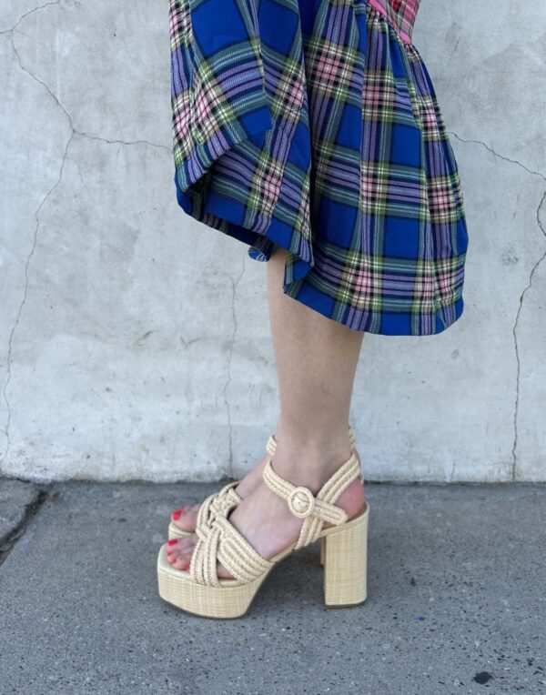 CUTE WOVEN RAFFIA PLATFORM BLOCK HEEL STRAPPY SANDAL