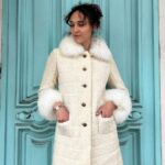 1960S MOD TWEED COAT FUR COLLAR & CUFFS, PLEATED SILK LINING