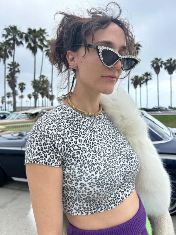 MADE IN ITALY 1990S Y2K LEOPARD PRINT CROPPED & STRETCHY RIBBED BABY TEE