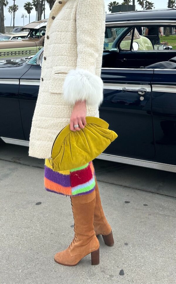 RETRO PLEATED FELT CHARTREUSE ZIPPERED CLUTCH