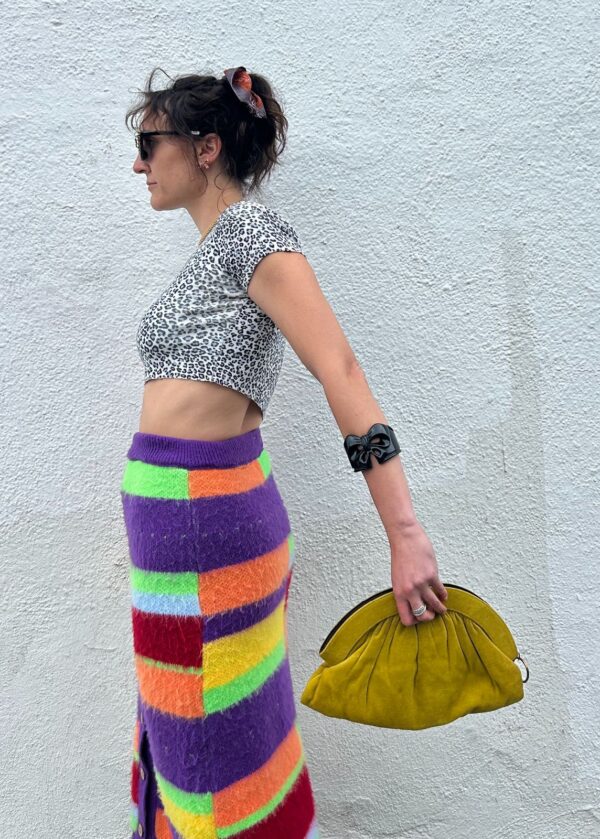 RETRO PLEATED FELT CHARTREUSE ZIPPERED CLUTCH