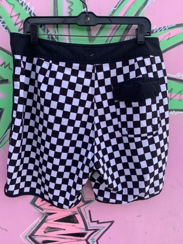 CHECKERED PRINT SWIM TRUNKS RED DRAWSTRING