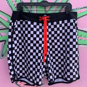 Photo detail:CHECKERED PRINT SWIM TRUNKS RED DRAWSTRING