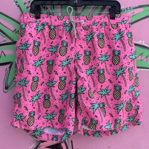Photo detail:CUTE! BUBBLE GUM PINK PINEAPPLE PRINT SWIM TRUNKS