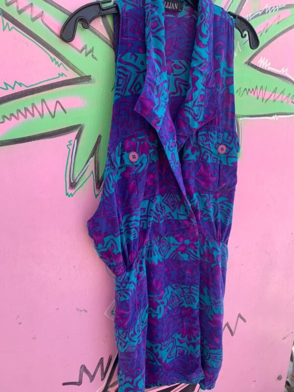 1990S 100% SILK TROPICAL PRINT COLLARED MINI DRESS