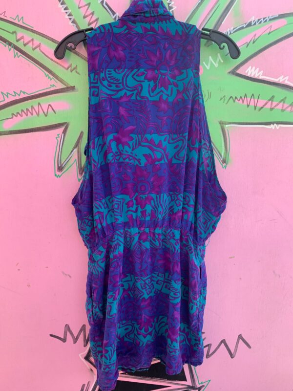 1990S 100% SILK TROPICAL PRINT COLLARED MINI DRESS