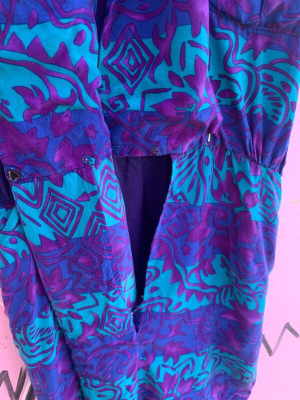 1990S 100% SILK TROPICAL PRINT COLLARED MINI DRESS