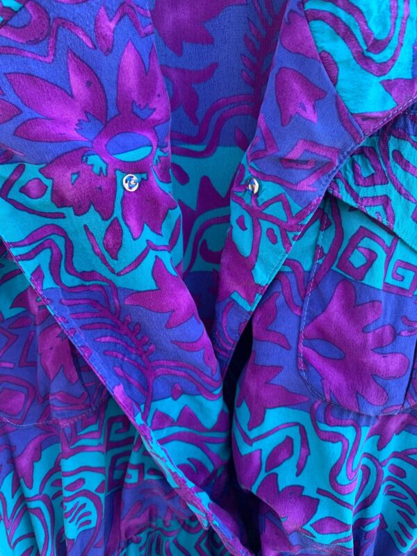 1990S 100% SILK TROPICAL PRINT COLLARED MINI DRESS