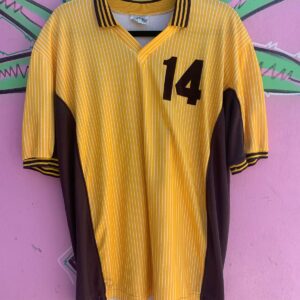 Photo detail:SO COOL! 1970S YELLOW STRIPED COLLARED SOCCER JERSEY