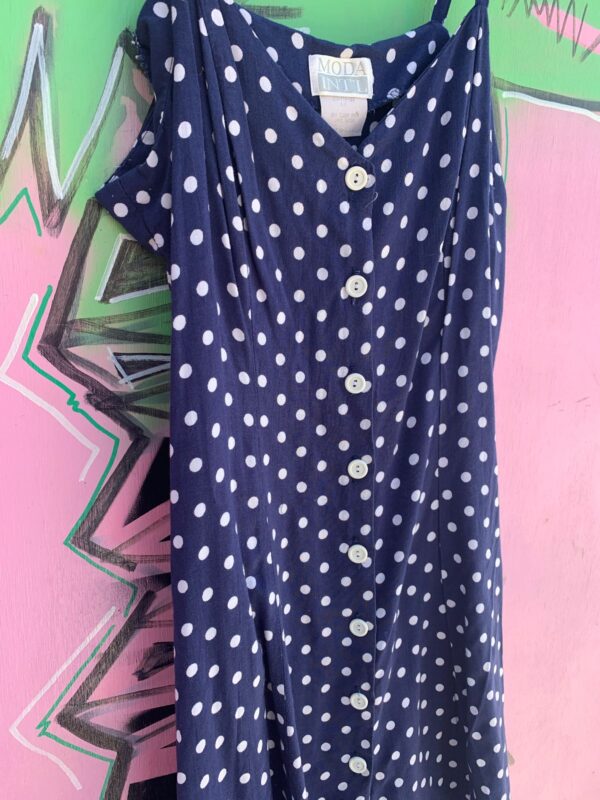 CUTE! 1990S 100% RAYON POLKA DOT STRAPPY BUTTON UP MINI SUNDRESS
