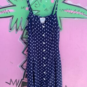 Photo detail:CUTE! 1990S 100% RAYON POLKA DOT STRAPPY BUTTON UP MINI SUNDRESS