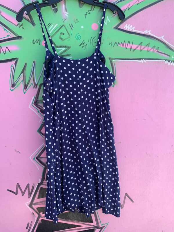 CUTE! 1990S 100% RAYON POLKA DOT STRAPPY BUTTON UP MINI SUNDRESS