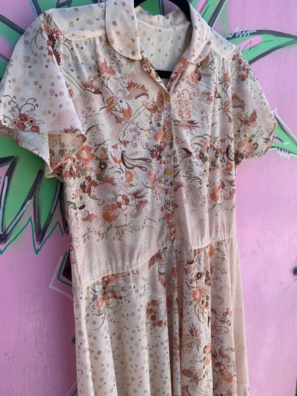 1970S SHEER POINTILLISM PRINT SS BUTTON DOWN DRESS