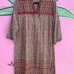 Photo detail:FLORAL & PAISLEY INDIAN COTTON MINI DRESS METALLIC SILVER STRIPE THREADING