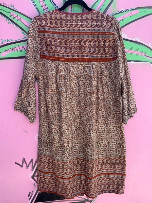 FLORAL & PAISLEY INDIAN COTTON MINI DRESS METALLIC SILVER STRIPE THREADING