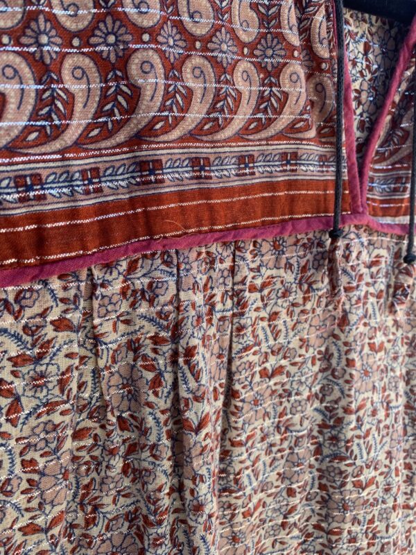 FLORAL & PAISLEY INDIAN COTTON MINI DRESS METALLIC SILVER STRIPE THREADING