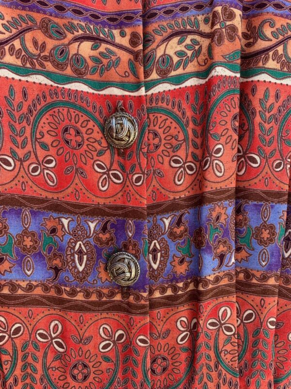 *AS-IS* 1980S-90S PAISLEY PRINT BD RAYON DRESS SILVER BUTTONS