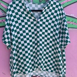 Photo detail:*AS-IS* CUT COLLAR SHORT SLEEVE CHECKERED BUTTON DOWN SHRT
