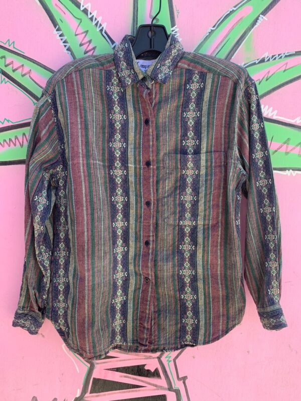 1980S-90S PASTEL WOVEN DESIGN LONG SLEEVE BUTTON DOWN SHIRT
