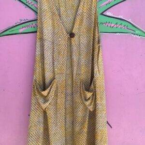 Photo detail:PRINTED RAYON TIE DYE SLEEVELESS BUTTON FRONT HIPPY DRESS OVERSIZED COCONUT BUTTONS