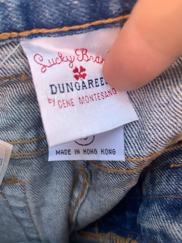 1990S MADE IN HK DEADSTOCK WIDE LEG DUNGAREE LOW RISE DENIM PANTS