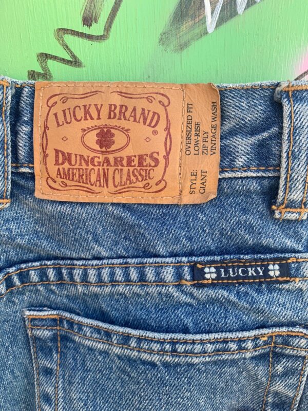 1990S MADE IN HK DEADSTOCK WIDE LEG DUNGAREE LOW RISE DENIM PANTS