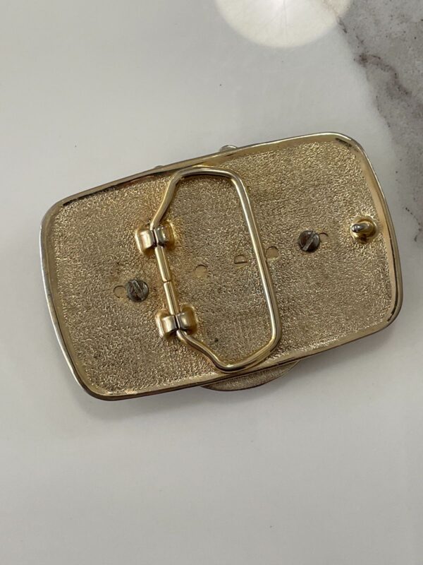 RETRO HORSE PORTRAIT & HORSESHOE ENAMELED DESIGN BELT BUCKLE