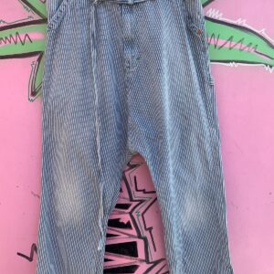 Photo detail:*AS-IS* RAD! SANFORIZED HICKORY PIN STRIPED CARPENTER PANTS ATTACHED BELT MADE IN MEXICO