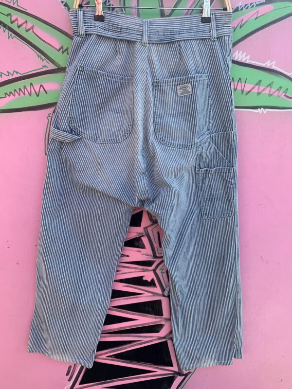 *AS-IS* RAD! SANFORIZED HICKORY PIN STRIPED CARPENTER PANTS ATTACHED BELT MADE IN MEXICO