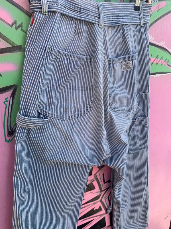 *AS-IS* RAD! SANFORIZED HICKORY PIN STRIPED CARPENTER PANTS ATTACHED BELT MADE IN MEXICO