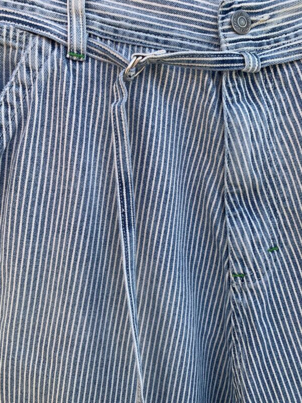 *AS-IS* RAD! SANFORIZED HICKORY PIN STRIPED CARPENTER PANTS ATTACHED BELT MADE IN MEXICO