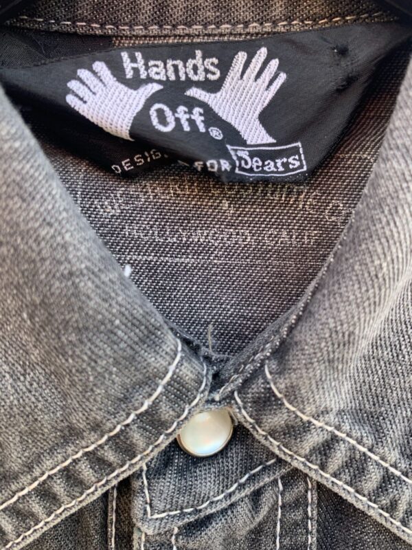 COOL FADED BLACK DENIM PEARL SNAP SHIRT WHITE CONTRAST STITCHING