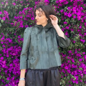Photo detail:UNIQUE! HOODED GREEN PATCHWORK PONY HAIR LEATHER JACKET