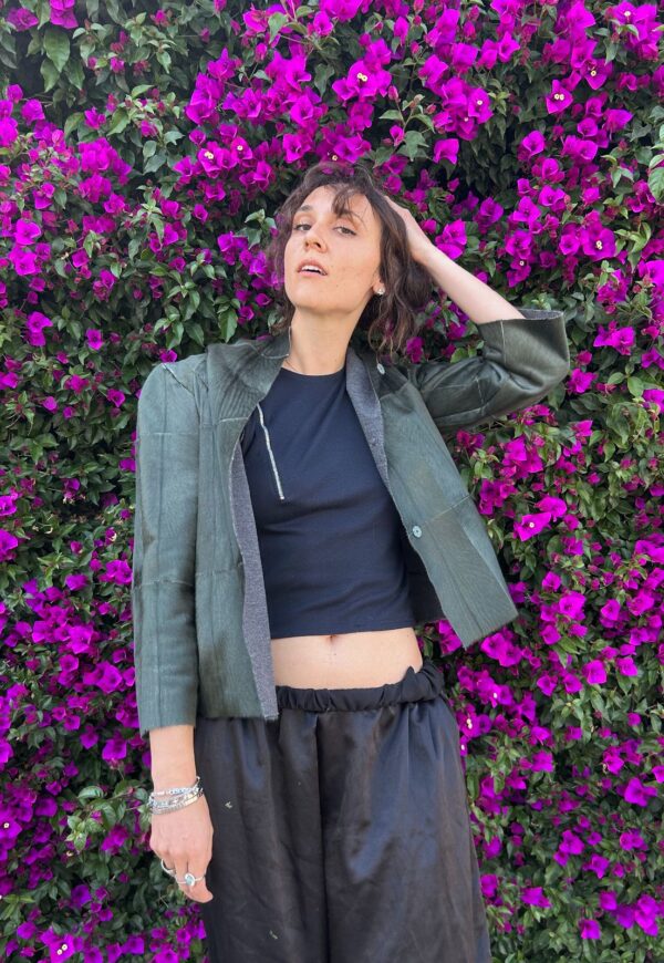 UNIQUE! HOODED GREEN PATCHWORK PONY HAIR LEATHER JACKET