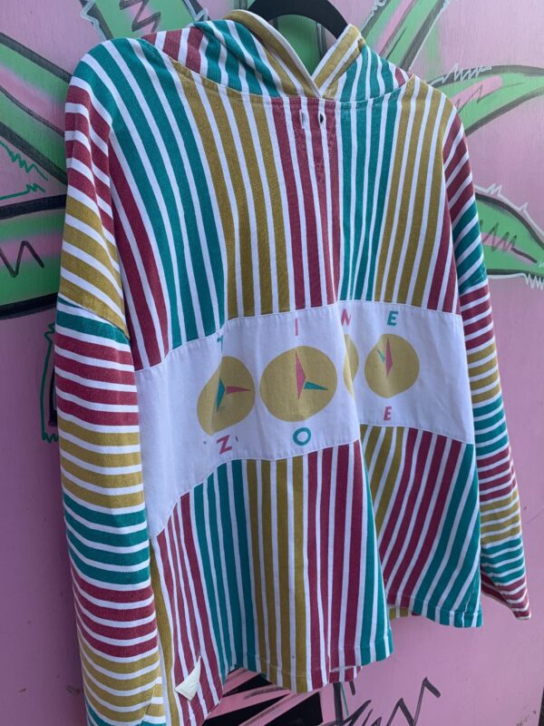 AS-IS 1990S STRIPED COLORBLOCK HOODED PULLOVER SWEATSHIRT