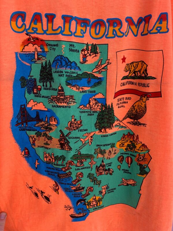 1980S DEADSTOCK CALIFORNIA MAP GRAPHIC NEON TANK TOP - MADE IN USA
