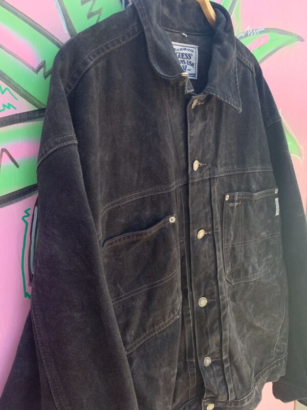 RAD! 1990S MADE IN USA MARBLE WASH STRAIGHT CUT WORKWEAR STYLE DENIM JACKET