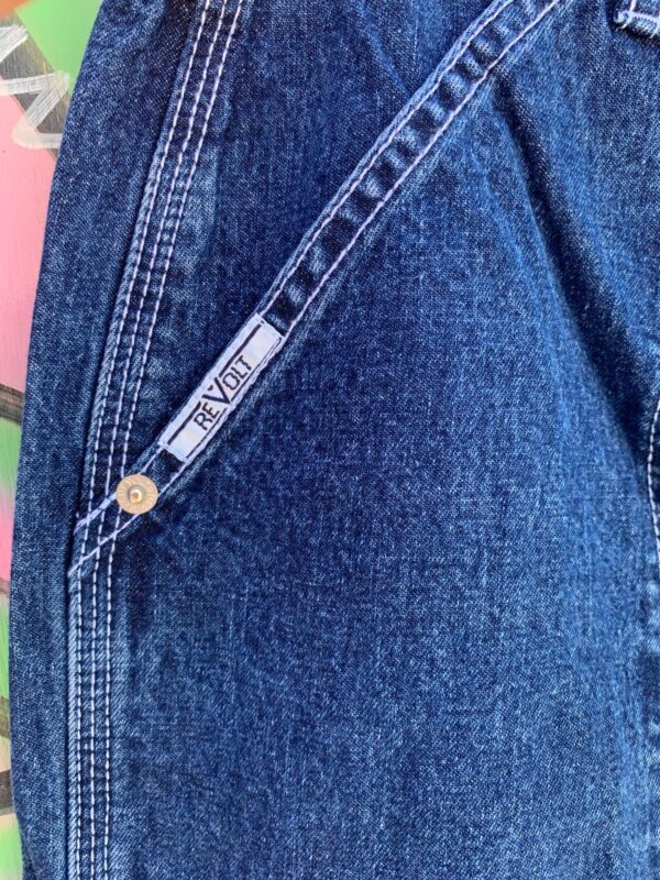 CUTE! 1990S DEADSTOCK DARK DENIM WIDE LEG CARPENTER JEANS CONTRAST STITCHING - NWT
