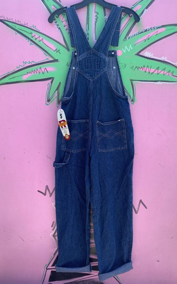 1990S DEADSTOCK DARK DENIM OVERALLS, RACING STRIPES - NWT