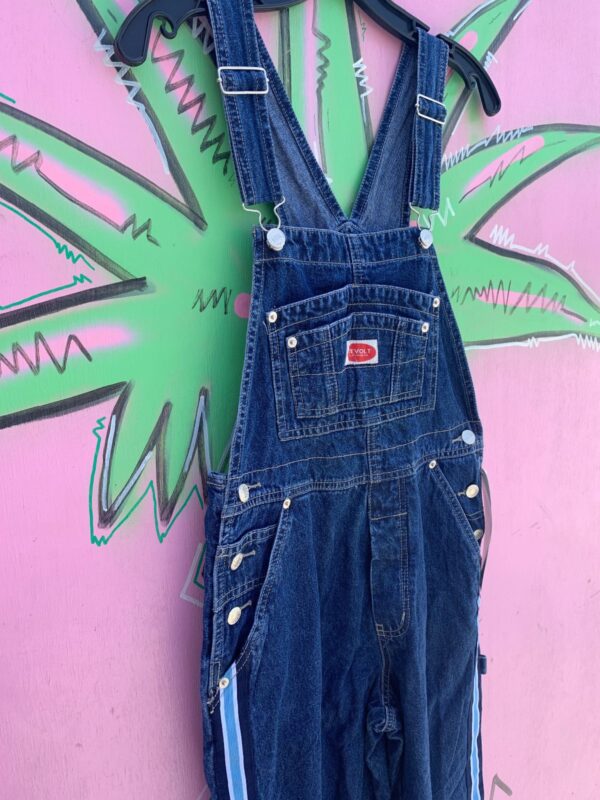 1990S DEADSTOCK DARK DENIM OVERALLS, RACING STRIPES - NWT