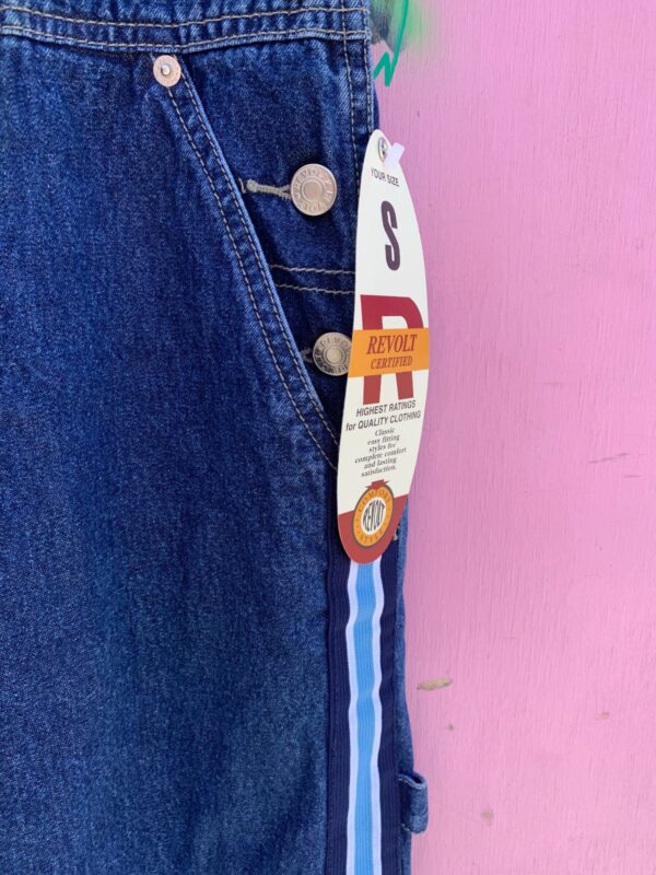 1990S DEADSTOCK DARK DENIM OVERALLS, RACING STRIPES - NWT
