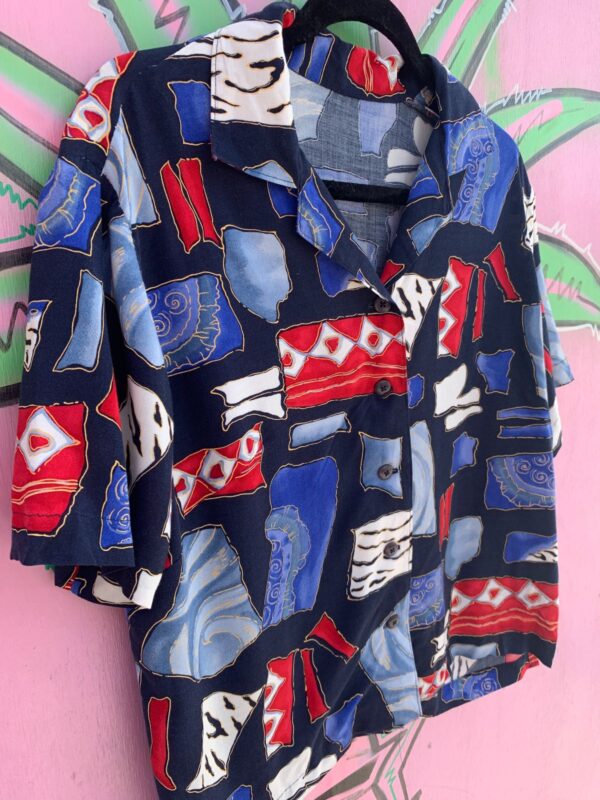 FUNKY PRINT BOXY SHORT SLEEVE RAYON TOP CROPPED FIT