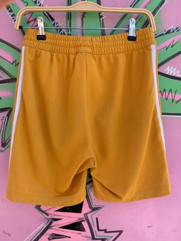 CUTE MUSTARD YELLOW ADIDAS PLEETED STRIPED SIDE TRACK SHORTS