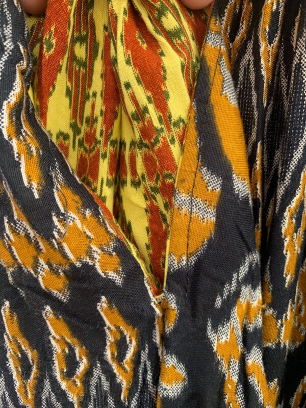 FUNKY IKAT RAYON BEACH PANTS, CONTRAST PRINT POCKETS