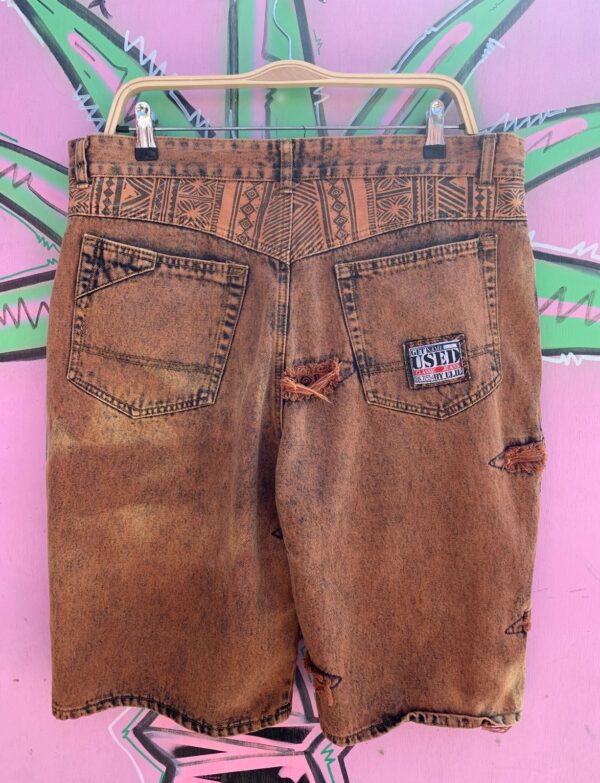 FUN! *AS-IS* 1990S OVERDYED ACID WASH DENIM SHORTS PATCHWORK POCKETS & DISTRESSING