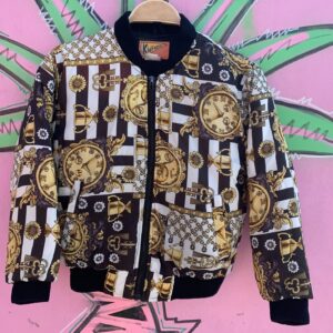 Photo detail:SWEET! 1990S ORNATE BAROQUE PRINT PUFFY BOMBER JACKET - SUPER SMALL FIT!